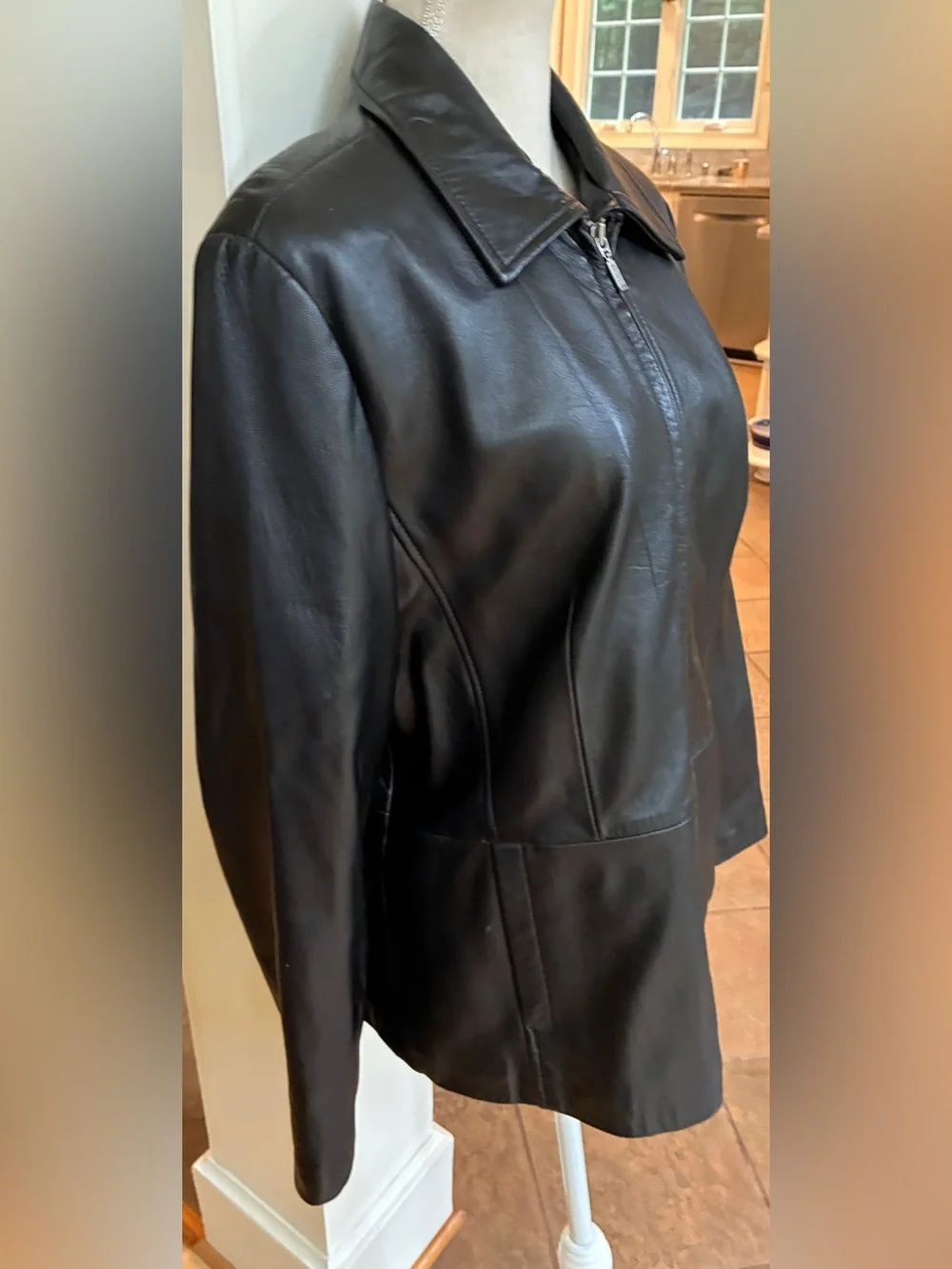 croft & barrow Women's Black Leather Zip Jacket